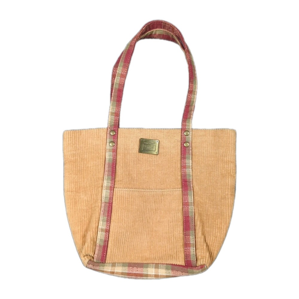 Longaberger Homestead Purse Retired Red Beige Corduroy Plaid Canvas Tote Bag‎
